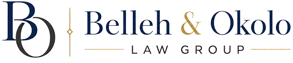 Logo of Belleh & Okolo Law Group with stylized initials "BO" and gold and navy blue text.